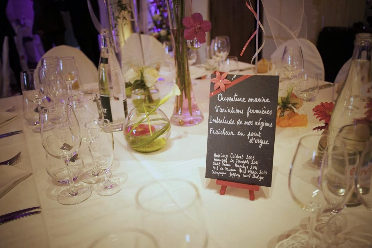 Menu sur une table de mariage